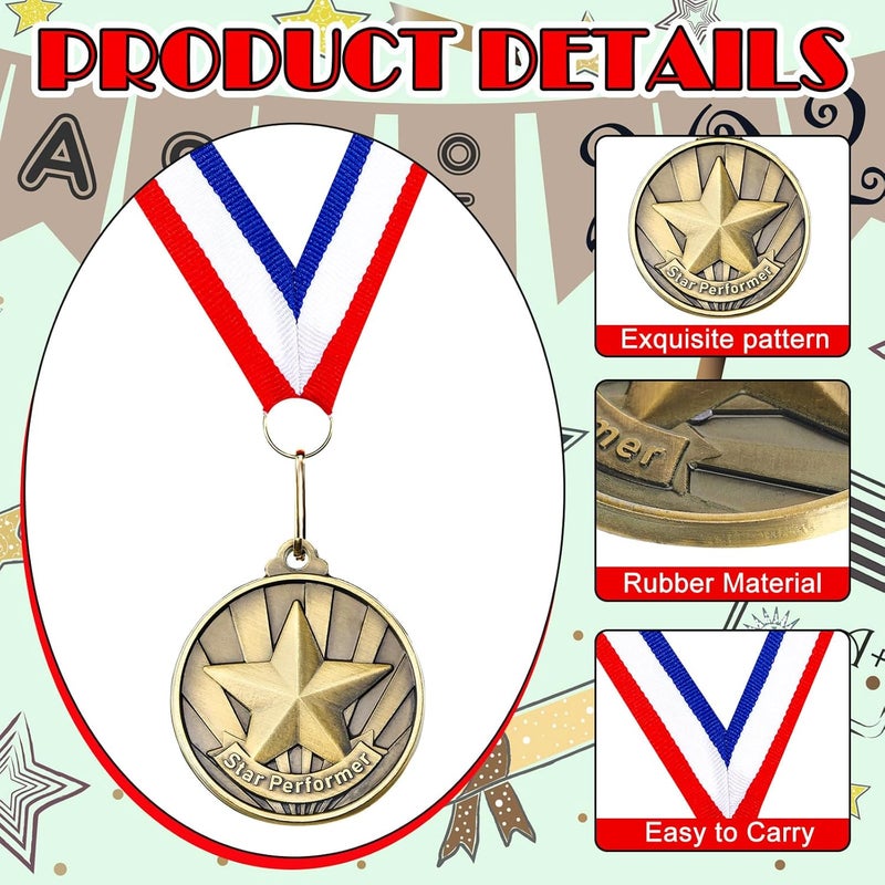 Quelay 30 Pcs 2'' Gold Medals for Awards Winner Bulk with Neck Ribbons Metal Trophy Award Prize Gift for Kids Students Adults School Graduation Participation Competitions - Image 2
